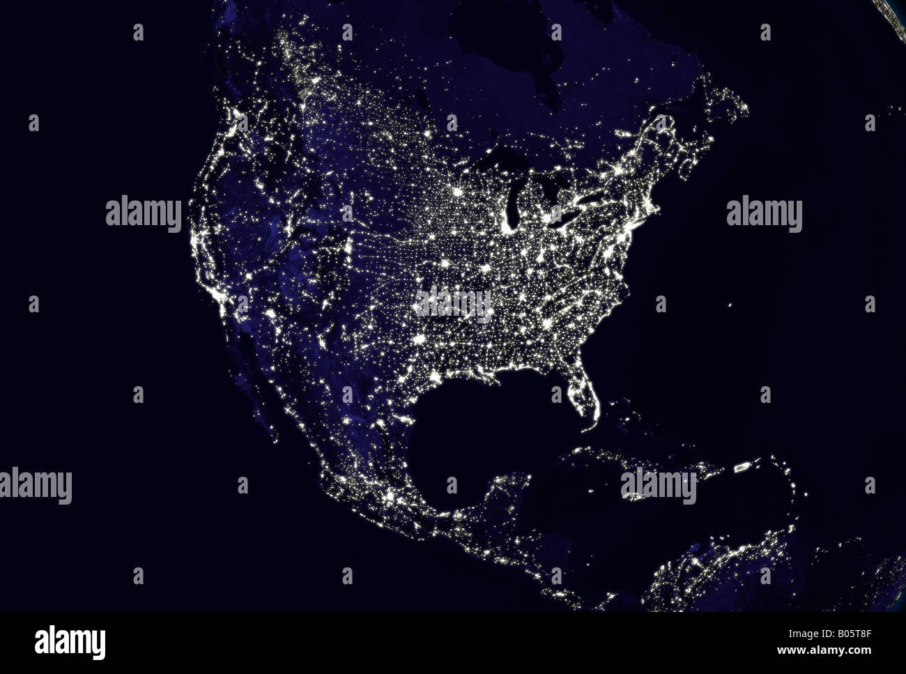 Immagine satellitare della terra del pianeta America del Nord di notte Foto Stock