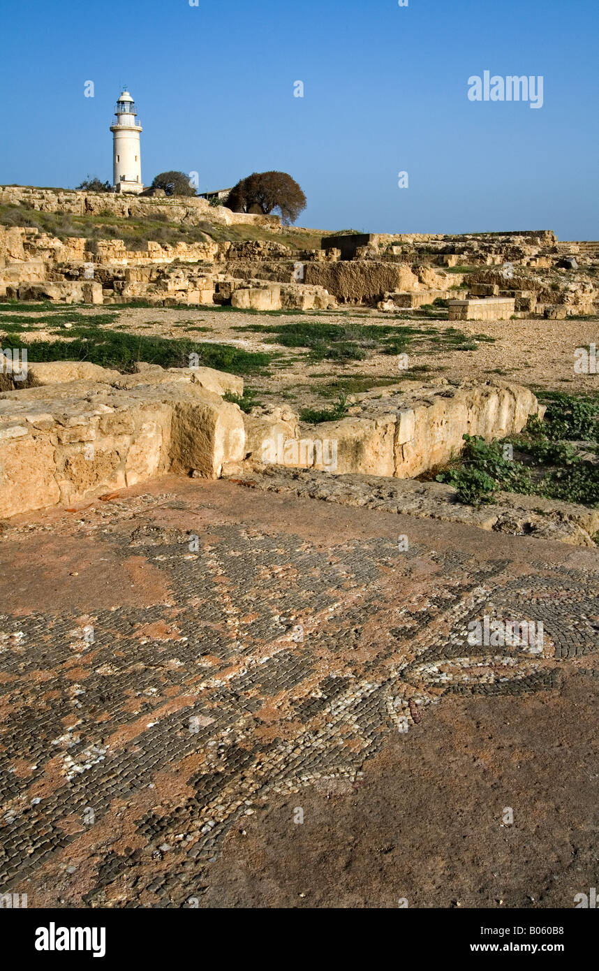 Faro di Paphos e anfiteatro, Cipro. Foto Stock