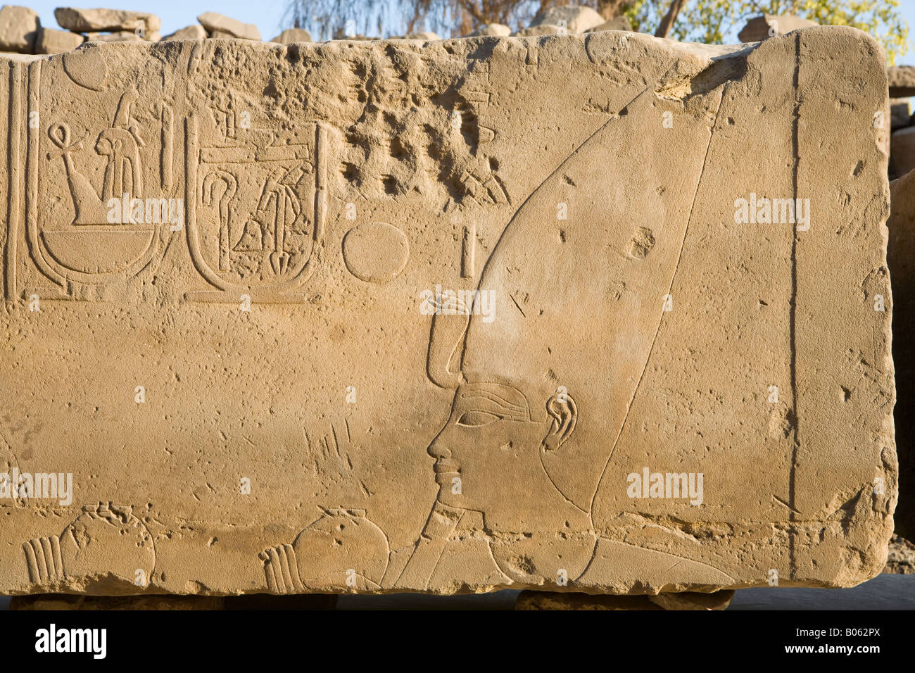 Rilievo scolpite nel monoblocco in corrispondenza del Tempio di Luxor in Egitto Foto Stock