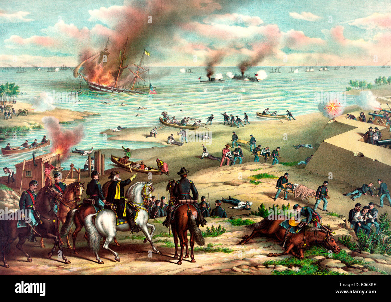 La battaglia tra il monitor e il Merrimac combattuto 9 marzo 1862 a Hampton Roads, vicino a Norfolk, VA Foto Stock