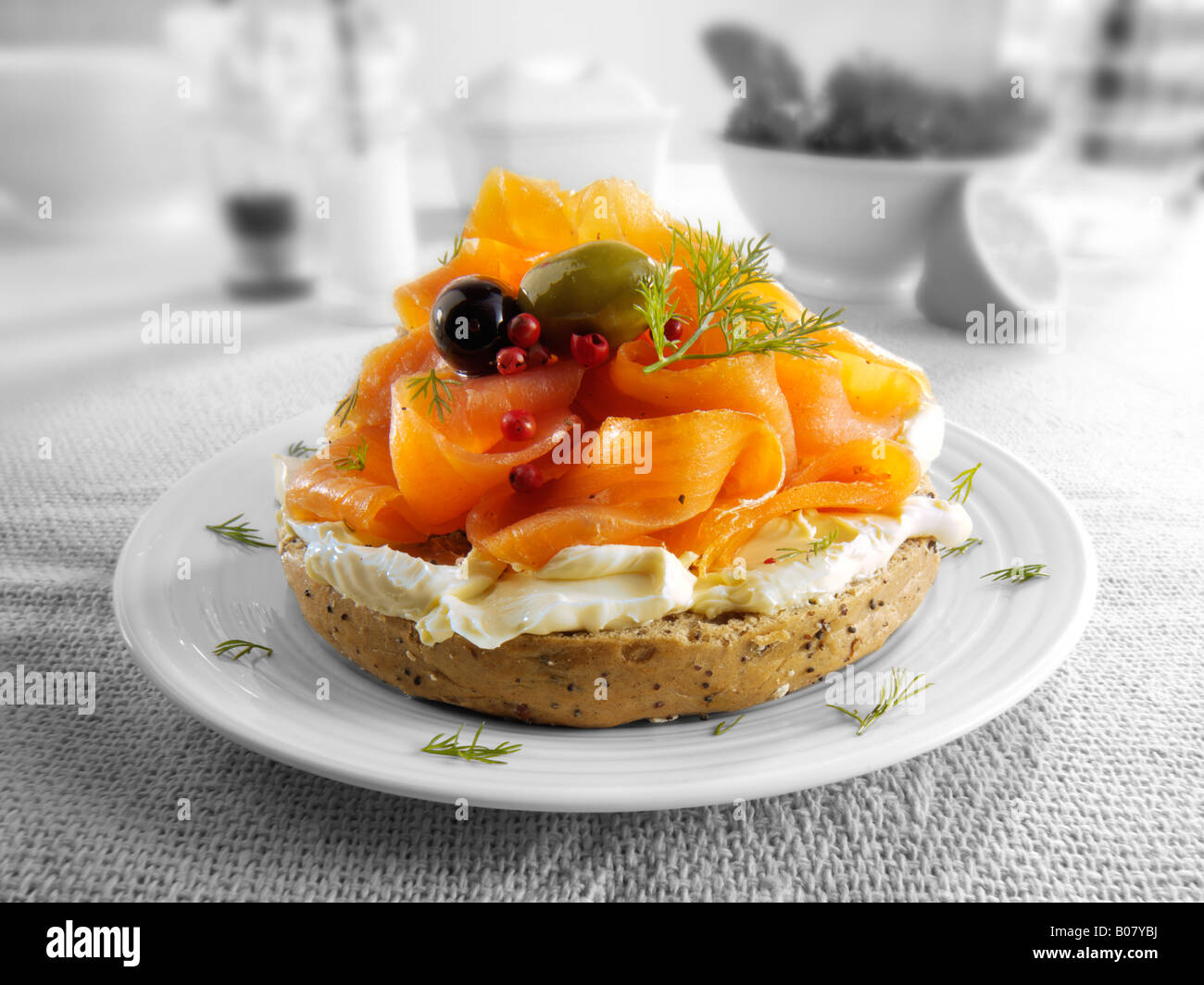 Salmone affumicato di crema di formaggio bagel Foto Stock