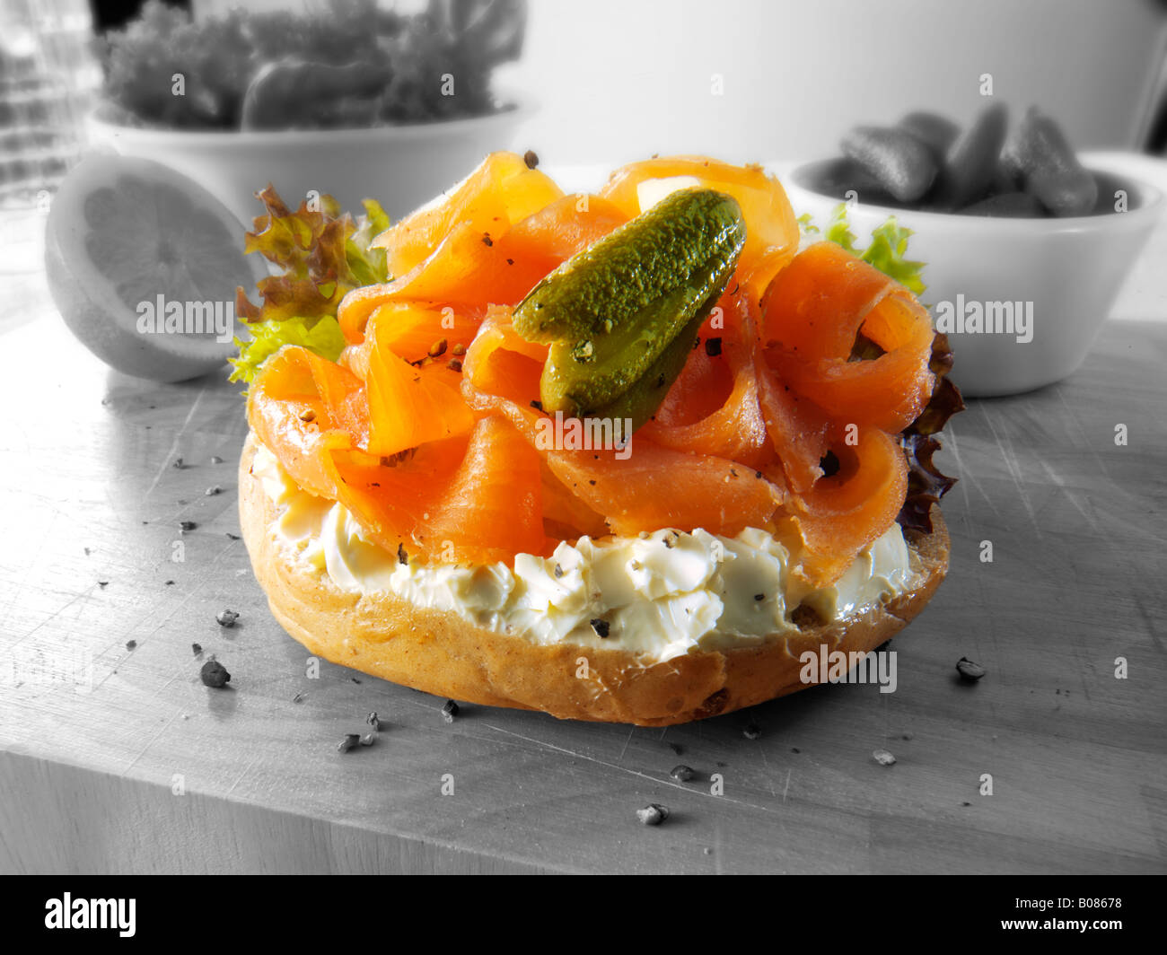 Salmone affumicato di crema di formaggio bagel Foto Stock