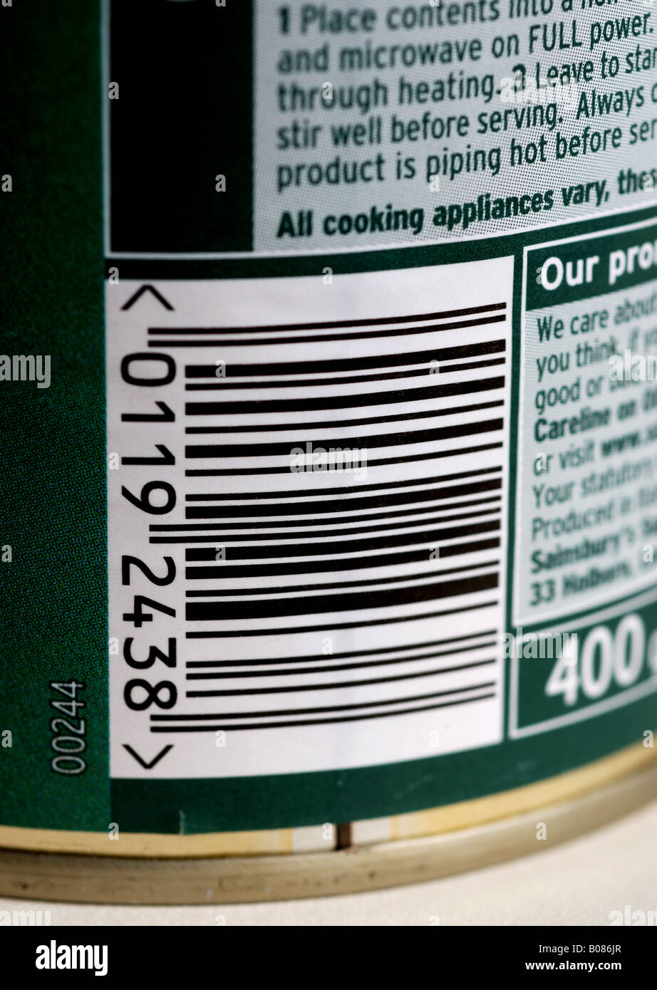Codice a barre su Sainsbury's zuppa può, REGNO UNITO Foto Stock
