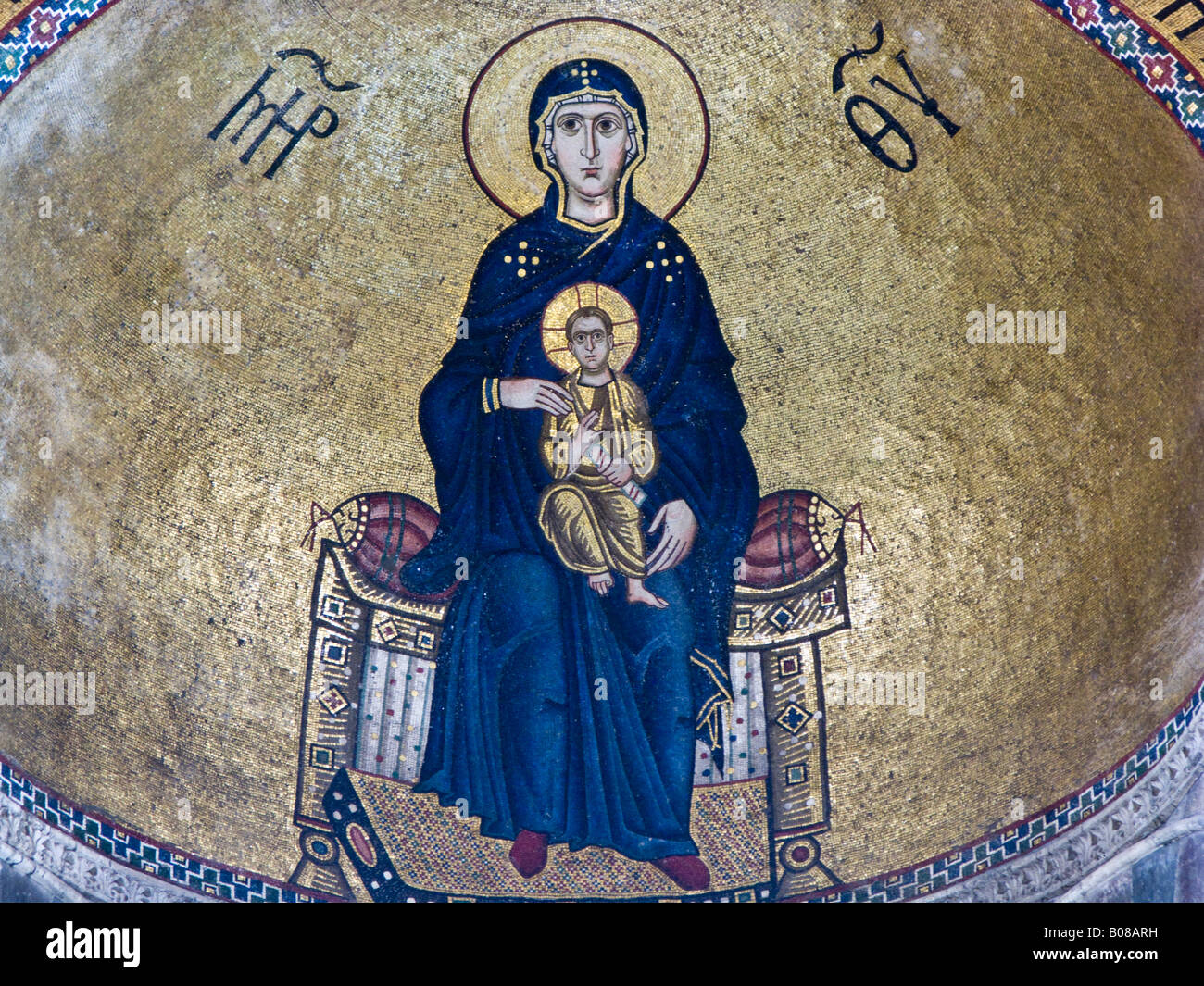 Vergine E Cristo Bambino Abside Mosaici Chiesa Katholikon Hosios 