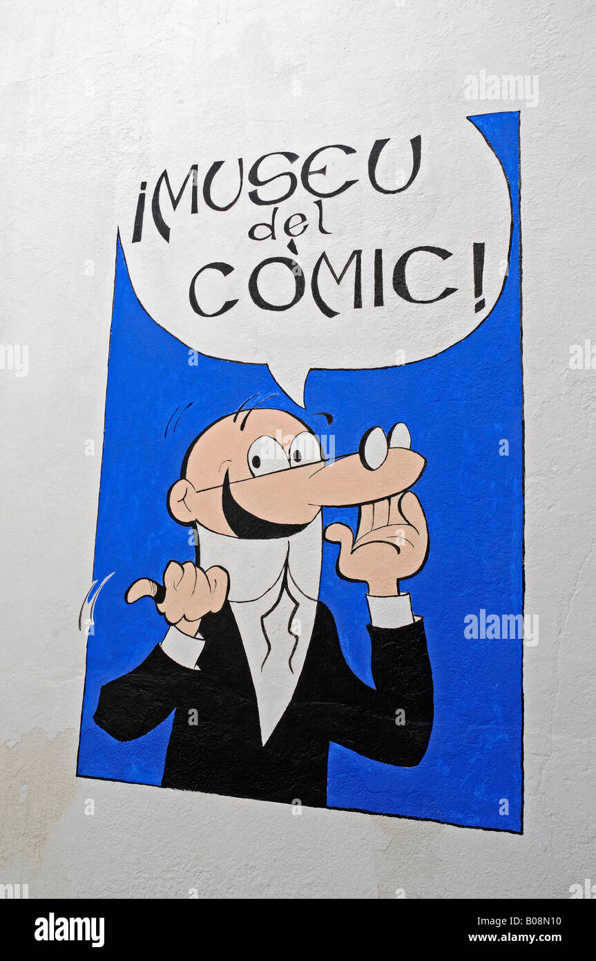 Segno, carta murale, fumetti Museum, Calpe Alicante, Costa Blanca, Spagna Foto Stock