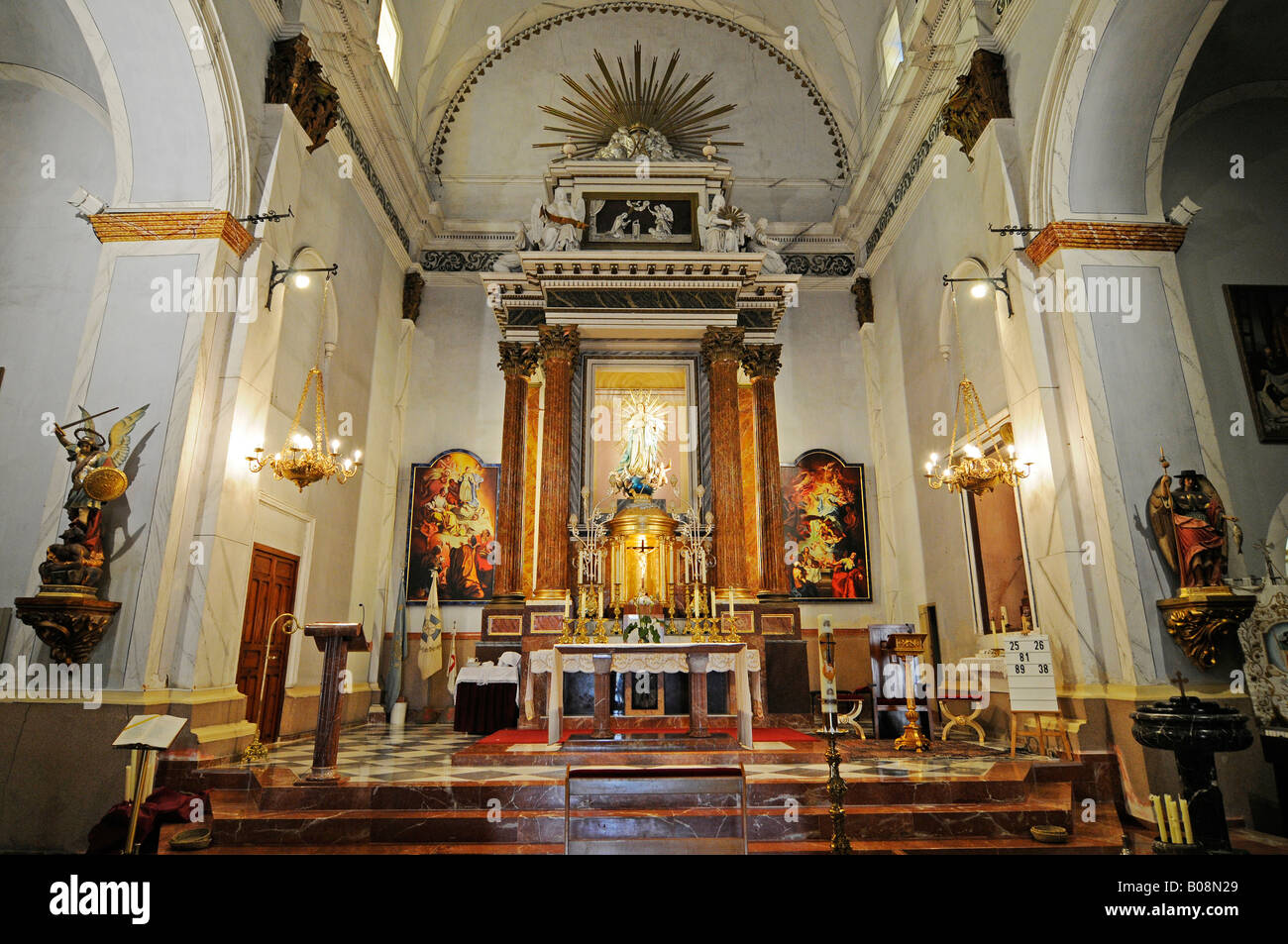 Alter de La Purisima Concepcion Chiesa, La Nucia, Alicante, Costa Blanca, Spagna Foto Stock