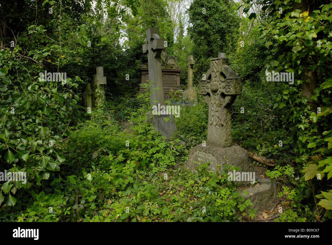 Le tombe e le lapidi nel cimitero di Highgate. Highgate, Londra UK. Foto Stock