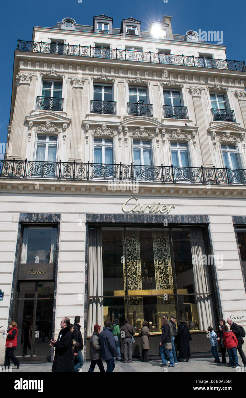 Boutique Cartier sugli Champs Elysees di Parigi Foto Stock