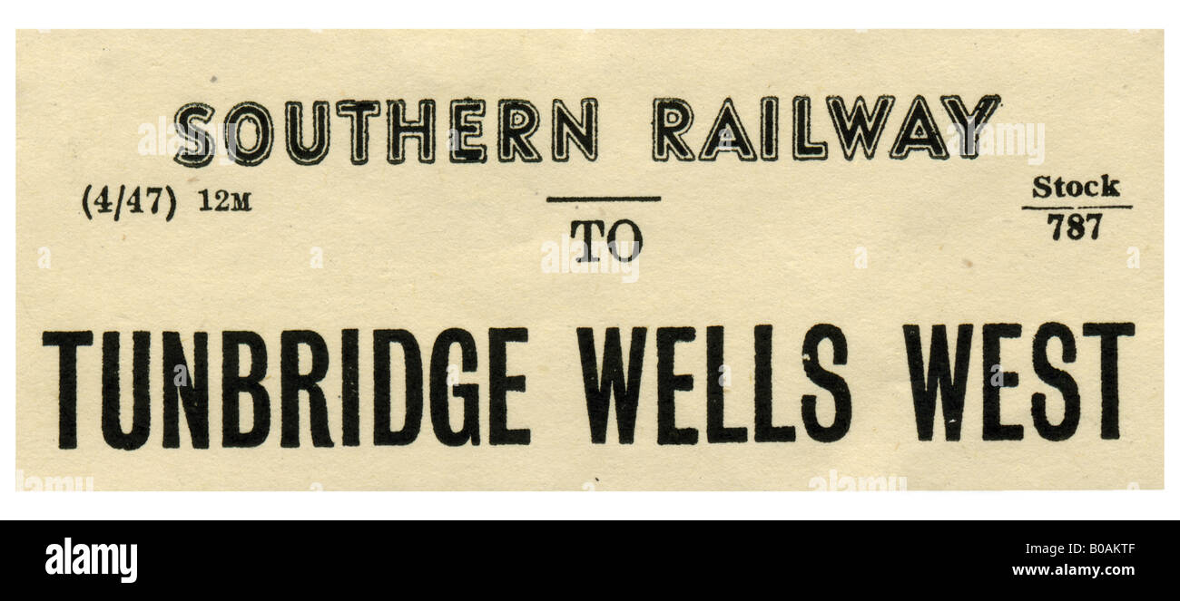 Tunbridge Wells West Kent alla Stazione Meridionale di etichetta bagaglio Aprile 1947 Foto Stock