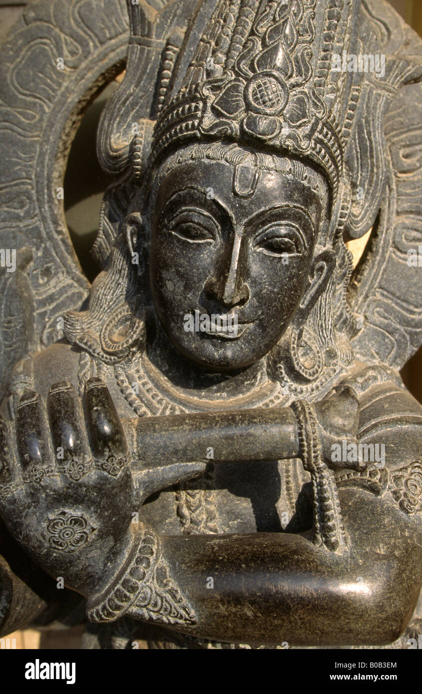 India Orissa Puri scolpita in pietra faccia di Krishna Foto Stock