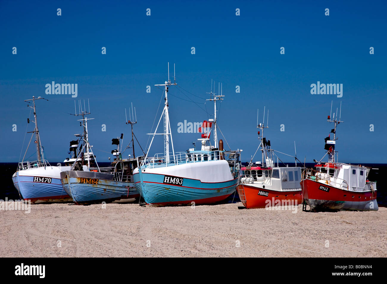 5 frese di pesca sulla spiaggia Foto Stock