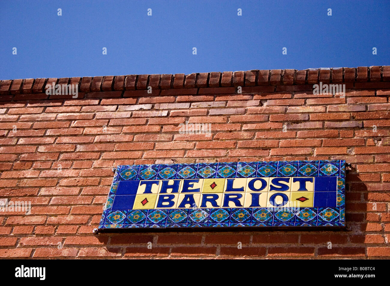 Segno per perso Barrio quartiere dello shopping di Tucson in Arizona Foto Stock