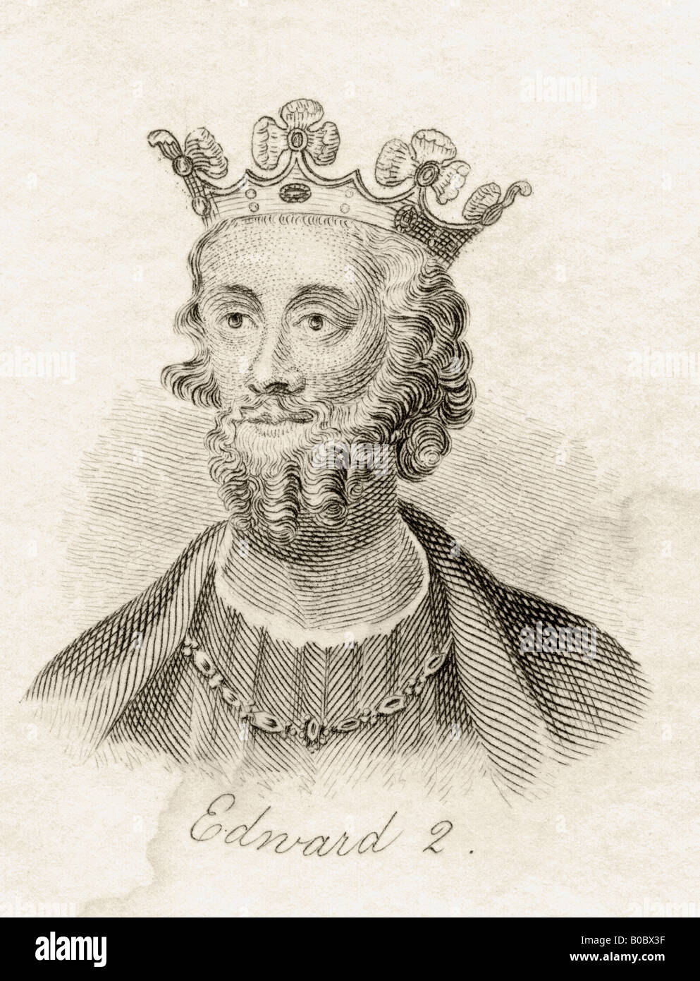 Edoardo II di Caernarfon, 1284 - 1327. Re d'Inghilterra, 1307 - 1327. Dal libro Crabbs Historical Dictionary, pubblicato nel 1825. Foto Stock