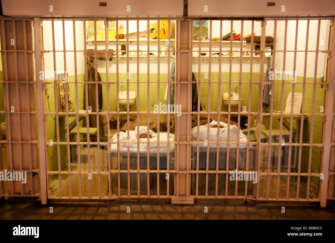 Tableaux storico nella prigione di Alcatraz 'escapee' cellule è un popolare gita parte del tour giornalieri per la famigerata prigione Foto Stock