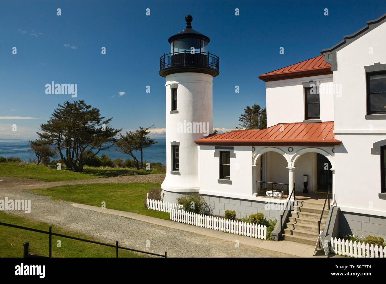 Admiralty Faro e Ft. Warden su Whidby Island, WA Foto Stock