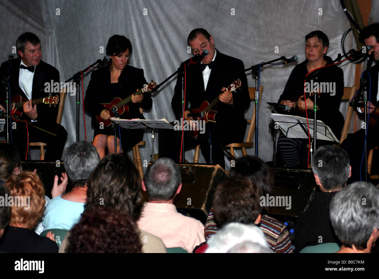 Alcuni di Ukulele Orchestra della Gran Bretagna sul palco. Foto Stock Alcuni di Ukulele Orchestra della Gran Bretagna sul palco. Foto Stock