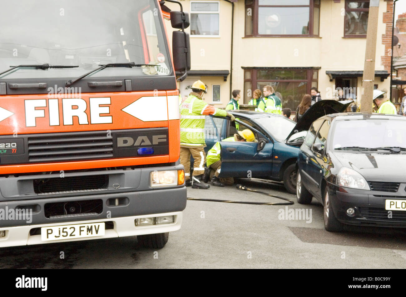 Simulazione di incidente stradale Foto Stock