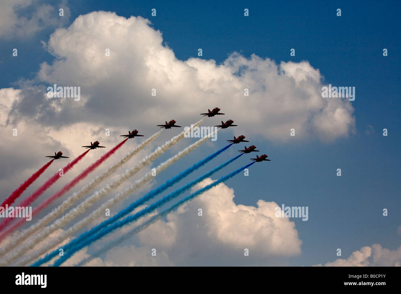 Le frecce rosse del team di visualizzazione su Wyton Air Base, Foto Stock