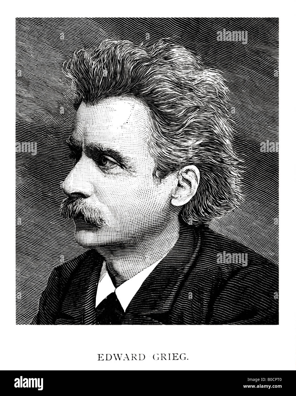 Victorian di acciaio inciso 1892 Stampa di Edward Grieg compositore musicale per solo uso editoriale Foto Stock