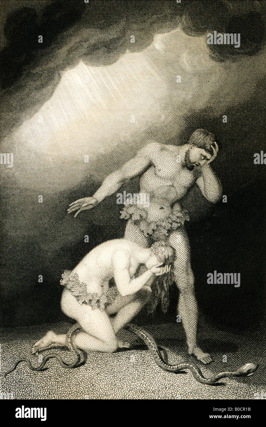 Xix secolo incisione della espulsione 1835 da un dipinto di R Westall RA da John Milton il paradiso perduto Libro 12 Foto Stock