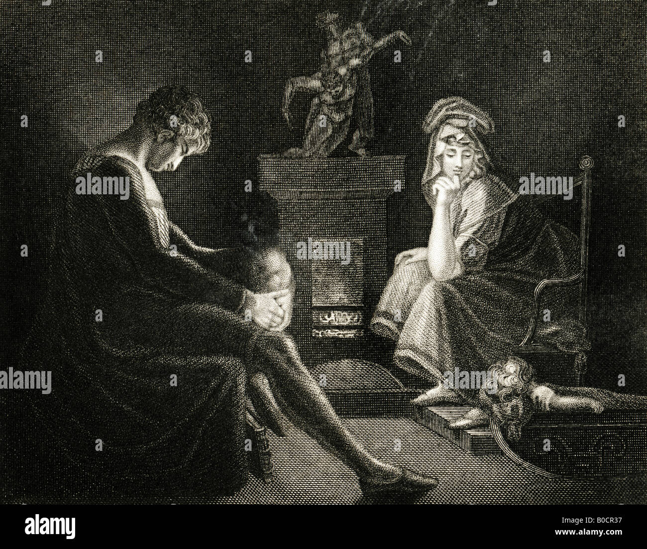 Xix secolo stampa per incisione del silenzio 1835 da un dipinto di J A Fuseli RA da John Milton Il Penseroso Foto Stock