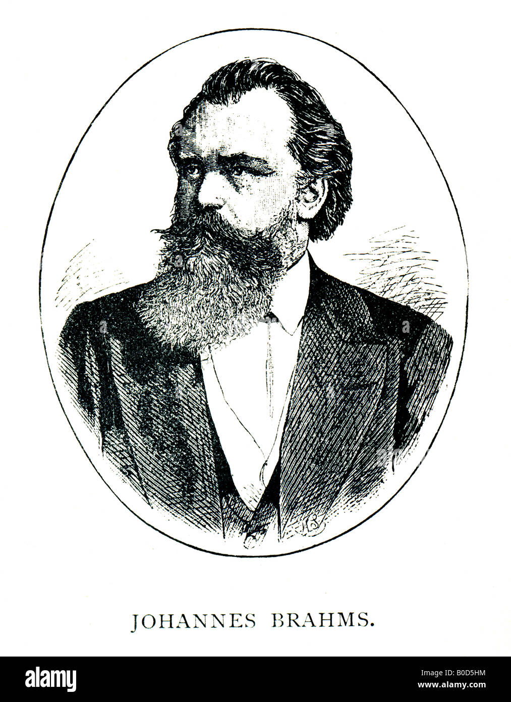 Victorian di acciaio inciso 1892 Stampa di Johannes Brahms compositore musicale per solo uso editoriale Foto Stock