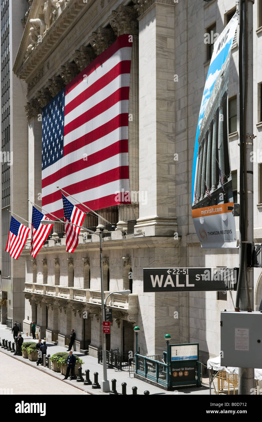 New York Stock Exchange, Wall Street, il Quartiere Finanziario di New York City Foto Stock