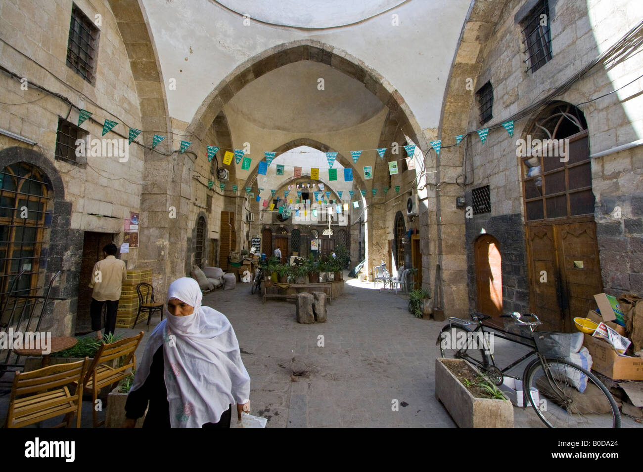 Un Caravanserai all'interno del Souk nella città vecchia a Damasco in Siria Foto Stock