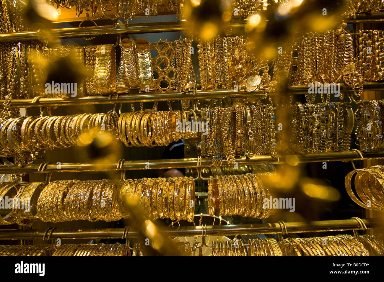 Gioielli in oro negozio nel Souk Hamidiyya nella città vecchia a Damasco in Siria Foto Stock