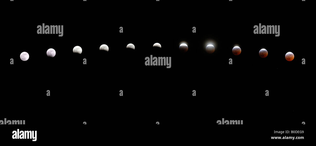 Sequenza di immagini che mostrano la portano a una completa eclissi lunare Foto Stock