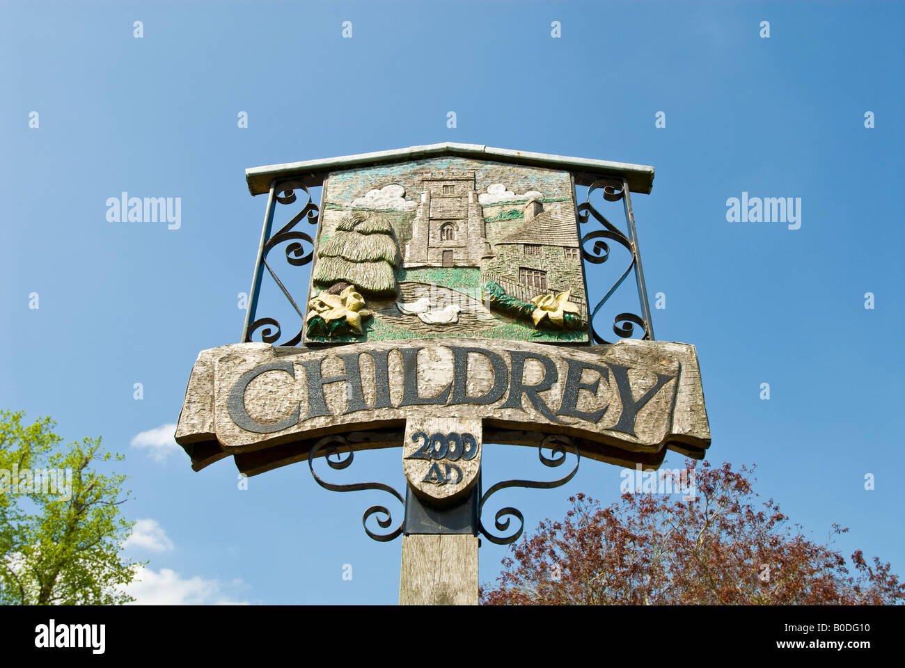 Segno a Childrey, Oxfordshire, Inghilterra Foto Stock