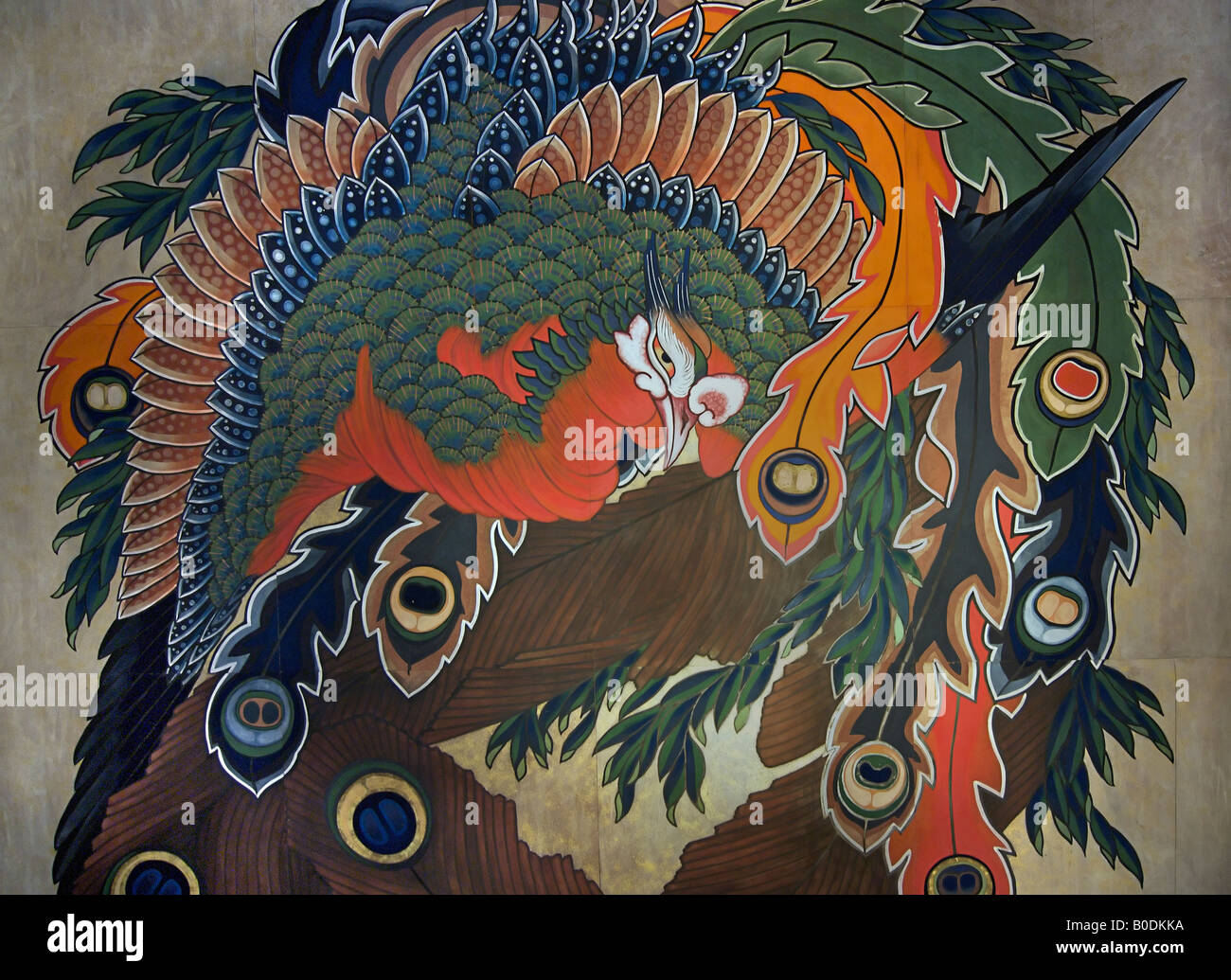 Ganshoin tempio a Obuse. Soffitto dipinto di un cinese phoenix con molti occhi da Katsushika Hokusai Foto Stock