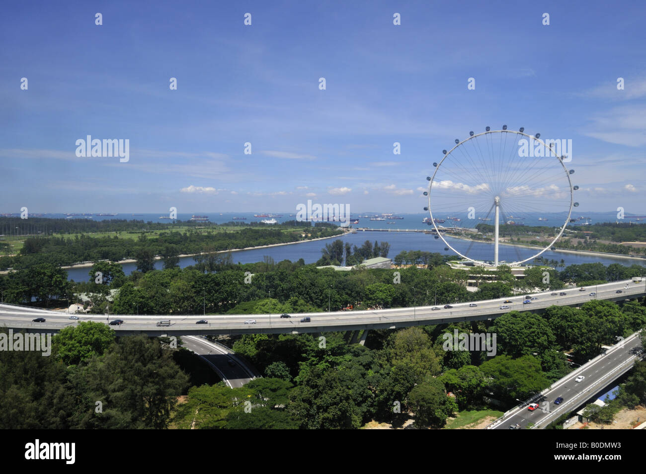 Aperto nel mese di aprile 2008 e ubicato dall'ECP Expressway, il Singapore Flyer è il più alto della ruota di osservazione nel mondo Foto Stock