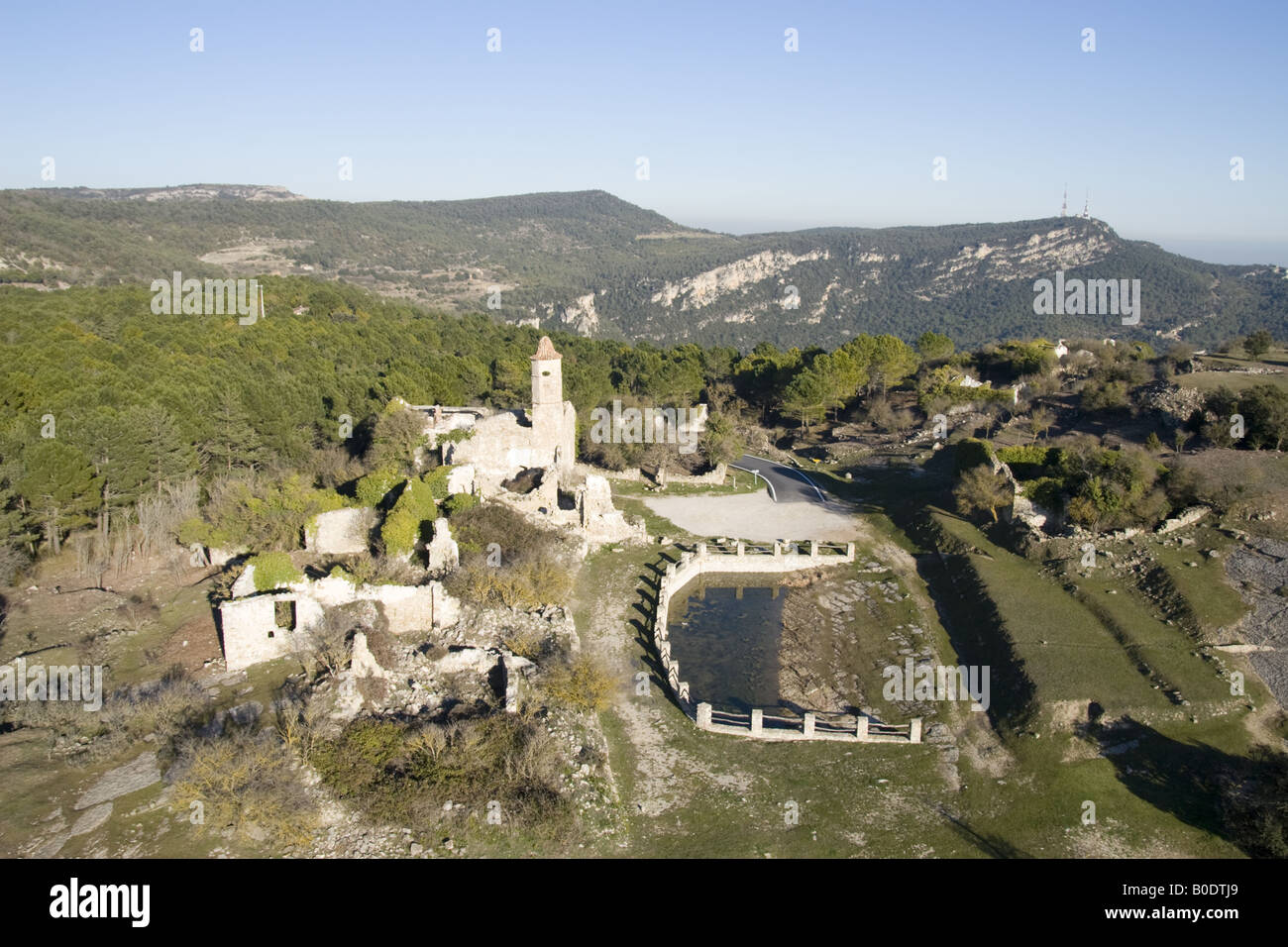 La mussara, villaggio abbandonato di Tarragona. vista aerea Foto Stock