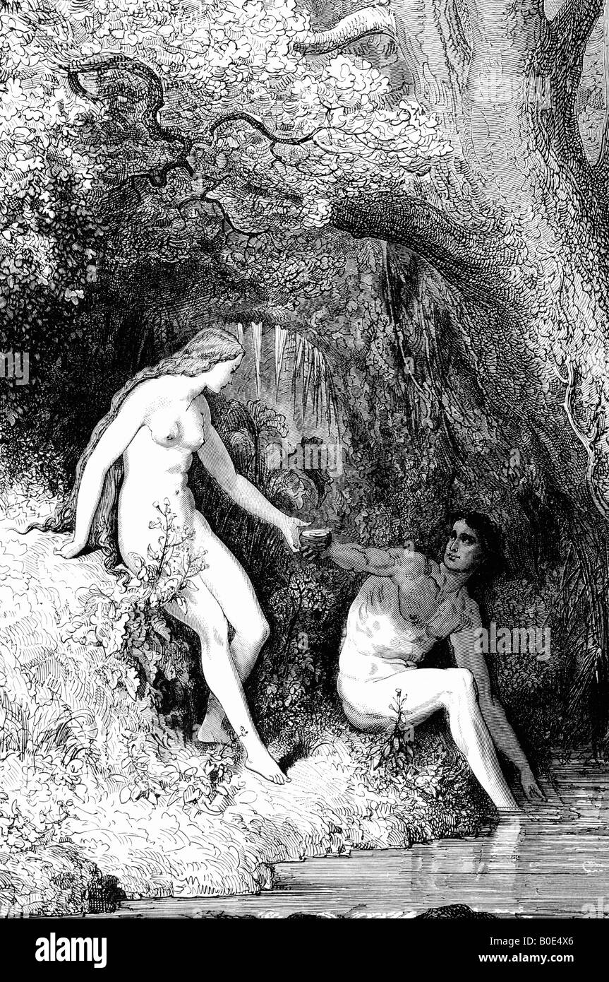 Incisione di Gustave Dore illustrazione del pasto serale in paradiso Foto Stock