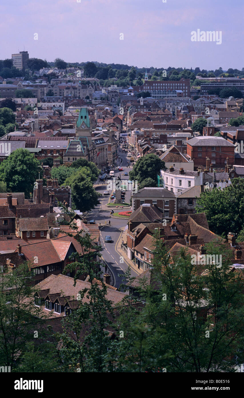 Vista aerea di Winchester e la High Street, Hampshire, Inghilterra, Regno Unito Foto Stock