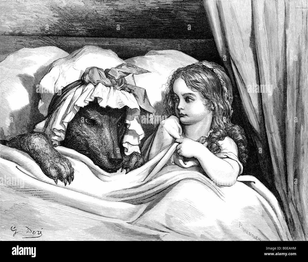 Incisione di Gustave Dore illustrazione del lupo travestito Foto Stock