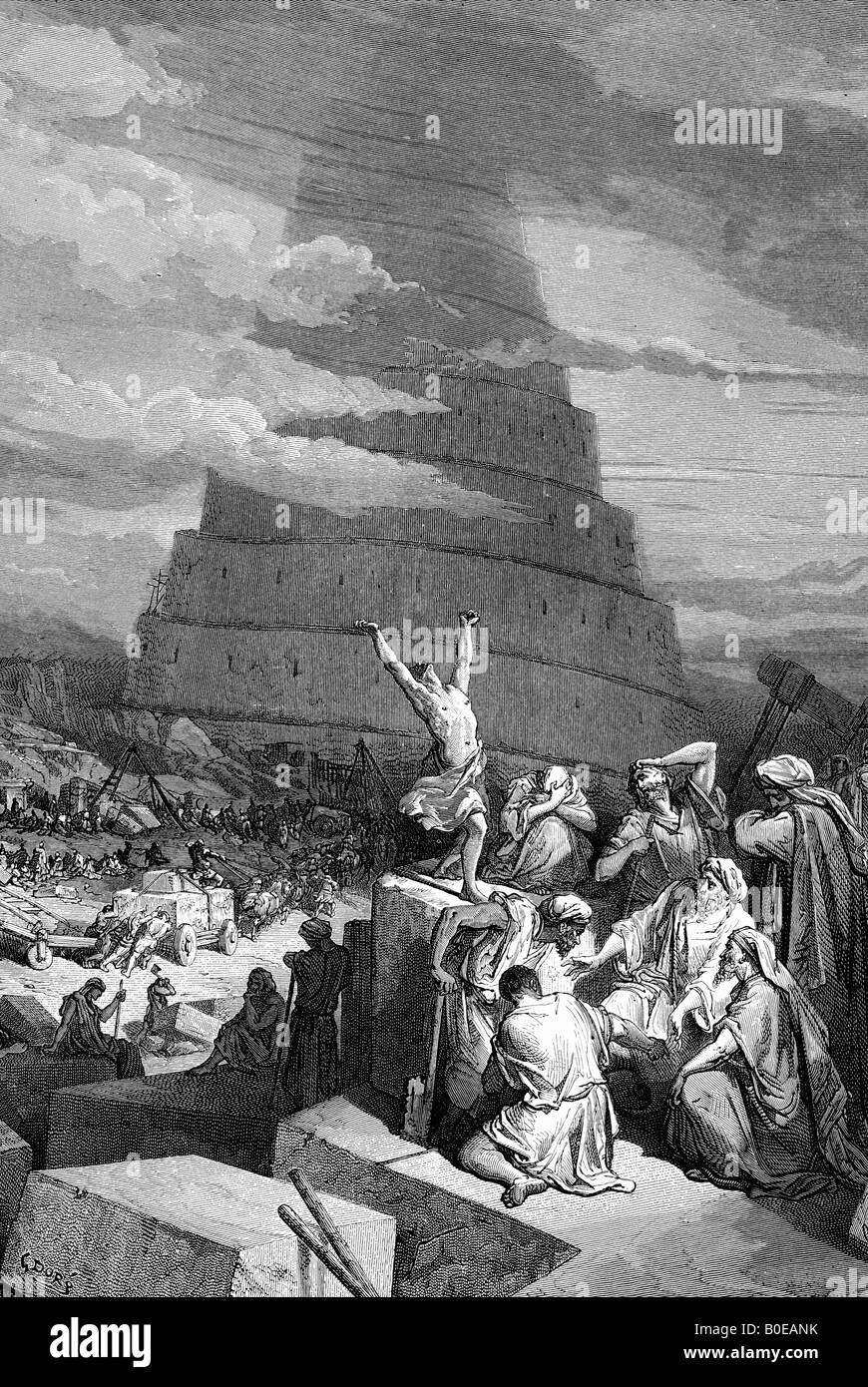 Incisione di Gustave Dore illustrazione della confusione delle lingue Foto Stock