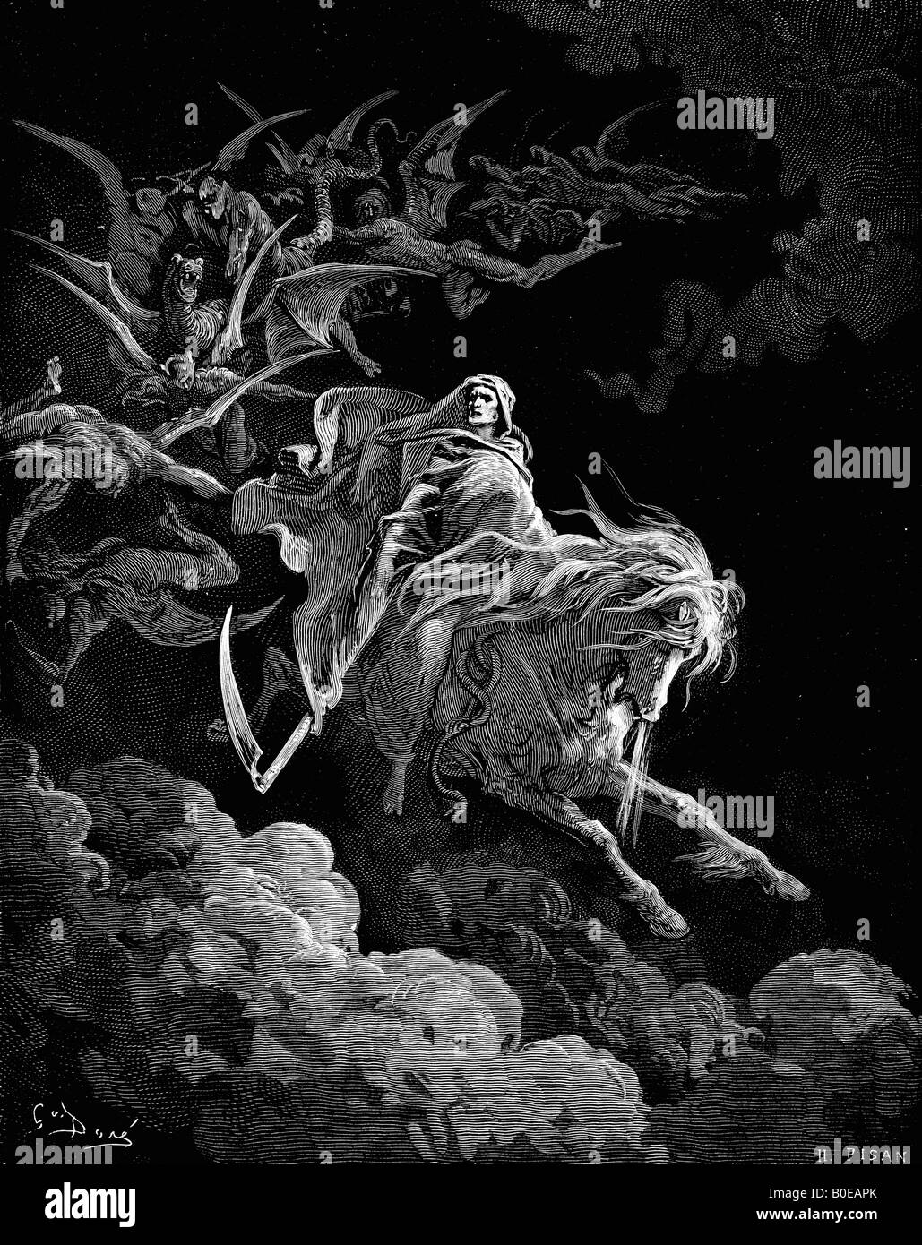 Incisione di Gustave Dore illustrazione della visione di morte Foto Stock