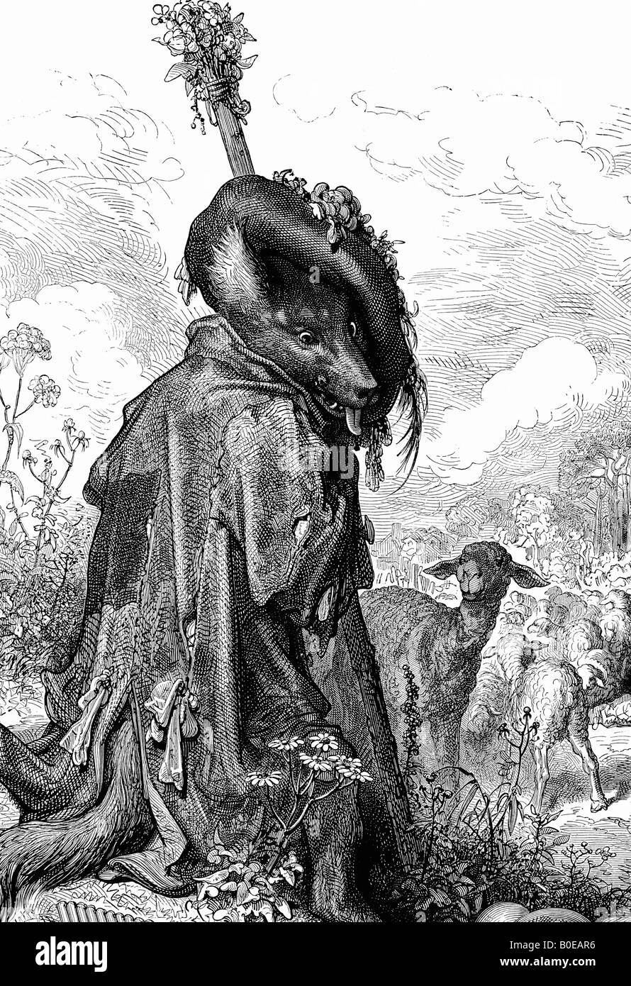 Incisione di Gustave Dore illustrazione del lupo girato Pastore Foto Stock