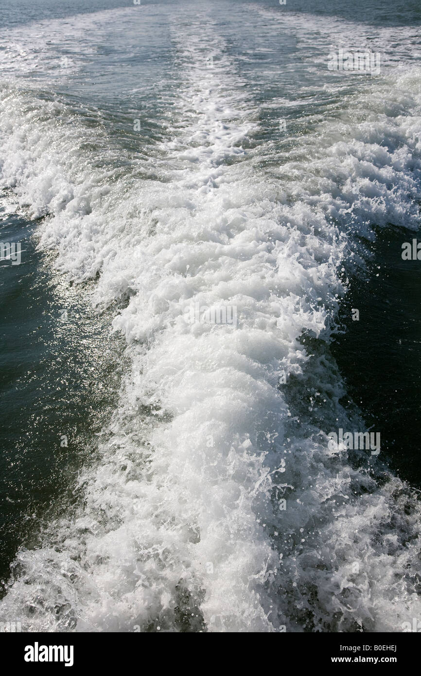 Lavaggio di poppa da un unico motore powerboat Foto Stock