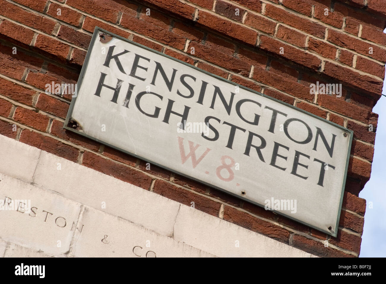 Kensington High Street segno, Londra Foto Stock