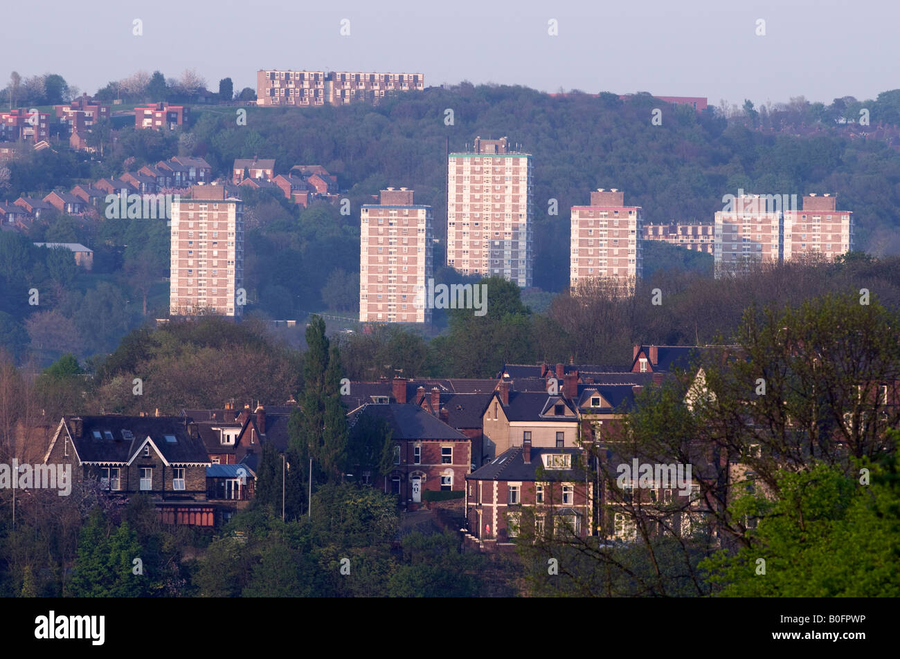 Blocco a torre di alloggiamento in corrispondenza di 'Newfield verde' in Sheffield "Gran Bretagna" Foto Stock