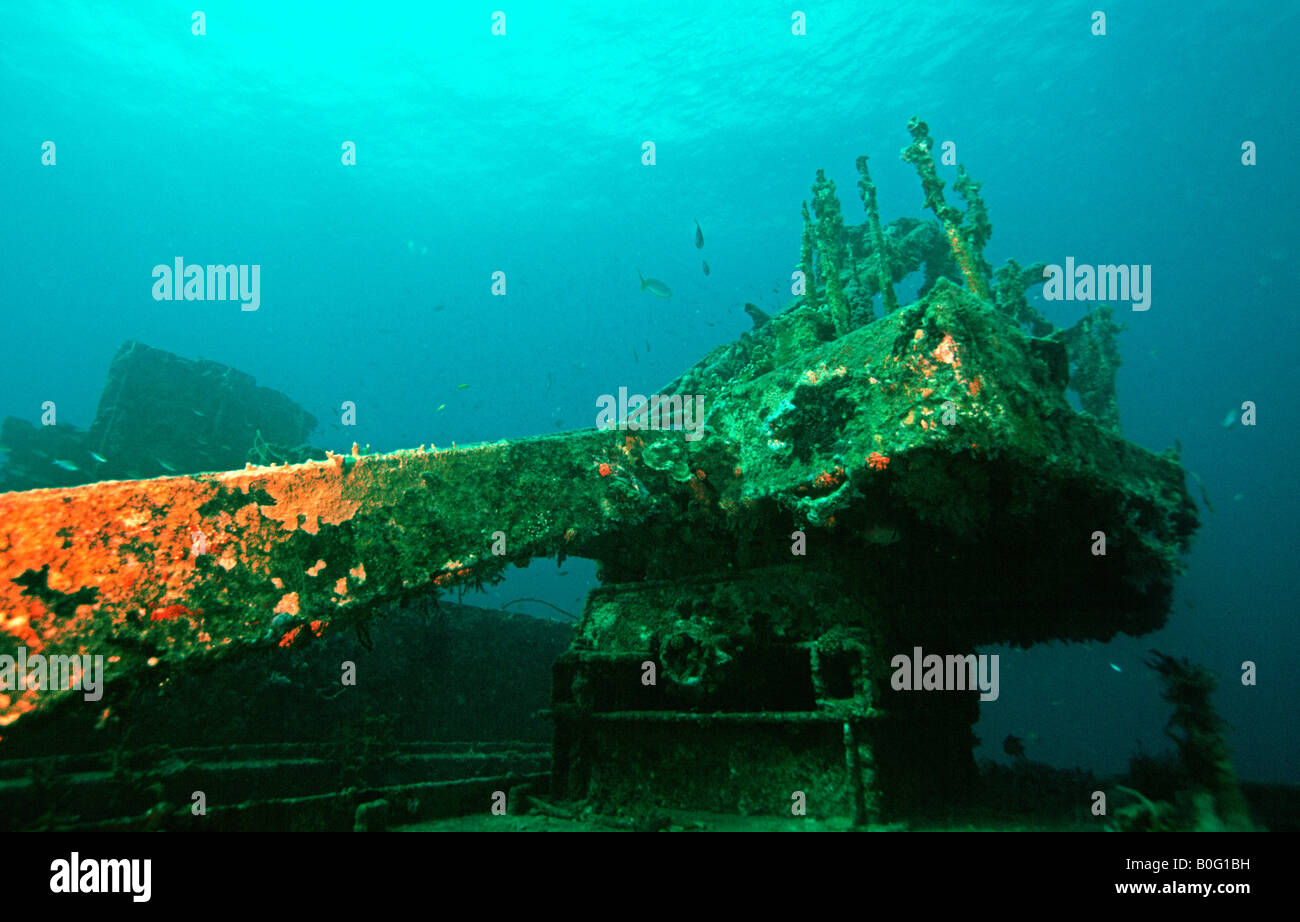 Gru sul naufragio della Veronica sott'acqua in Grenada Foto Stock