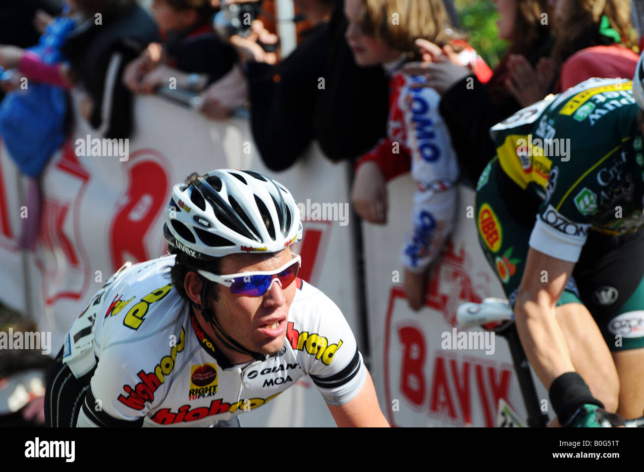 Mark Cavendish (Team High Road) secondo tempo fino il Kemmelberg nel 2008 Gand Wevelgem classic corsa in bicicletta. Foto Stock