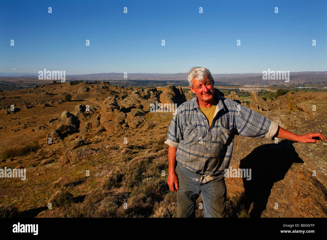 Coltivatore di albicocche Harry Roberts Central Otago Nuova Zelanda Foto Stock