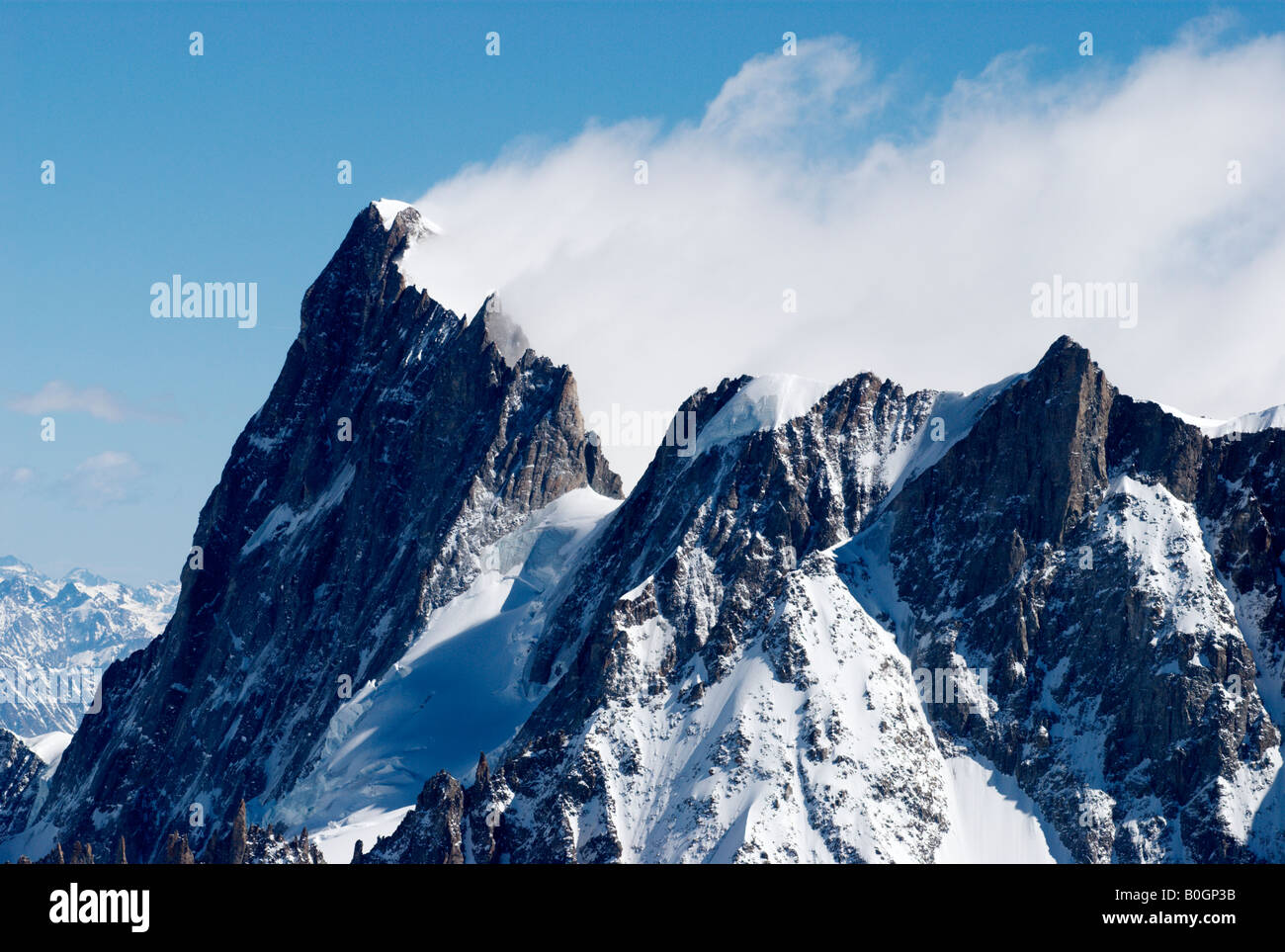Fronte nord delle Grandes Jorasses (4208m) in inverno, Chamonix, Francia Foto Stock