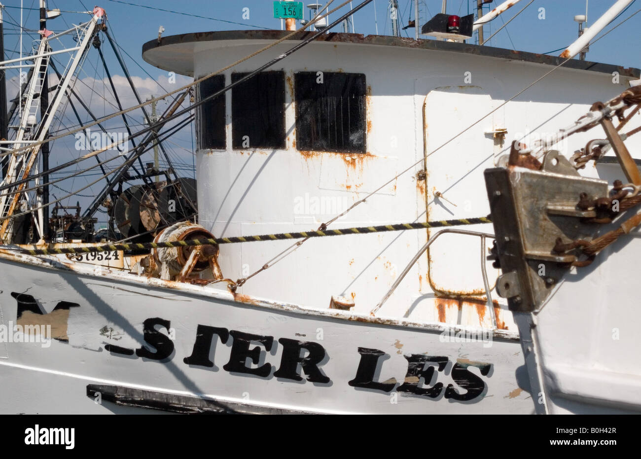 Casa della ruota di commerciale barca da pesca in Cape May Harbour Foto Stock