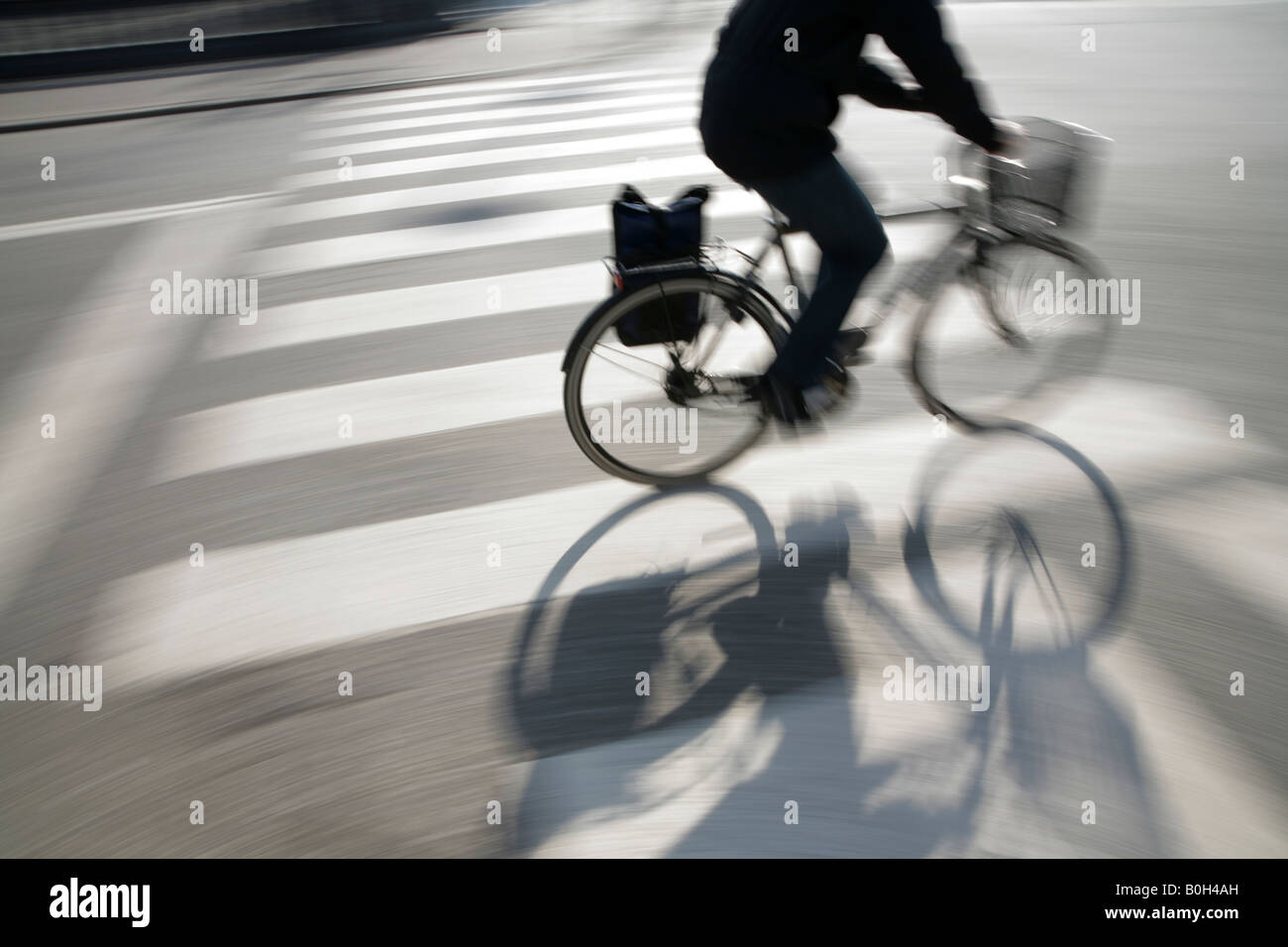 Ciclista al bivio di Copenhagen, Danimarca. Foto Stock
