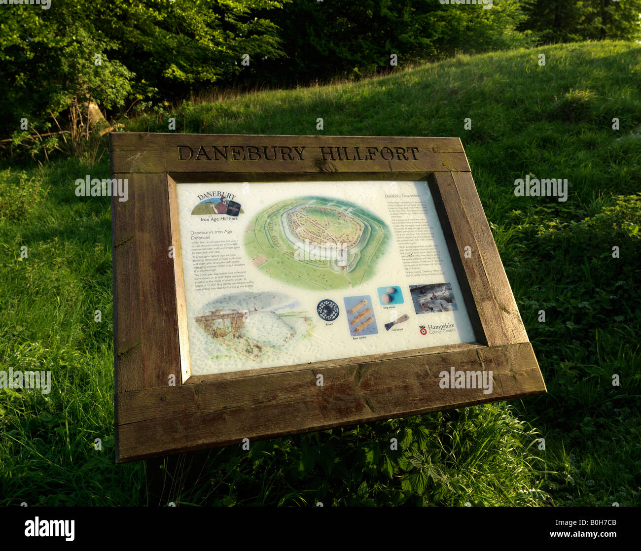 Danebury Hillfort Età del Ferro Danebury Hampshire Inghilterra Mappa del sito Foto Stock